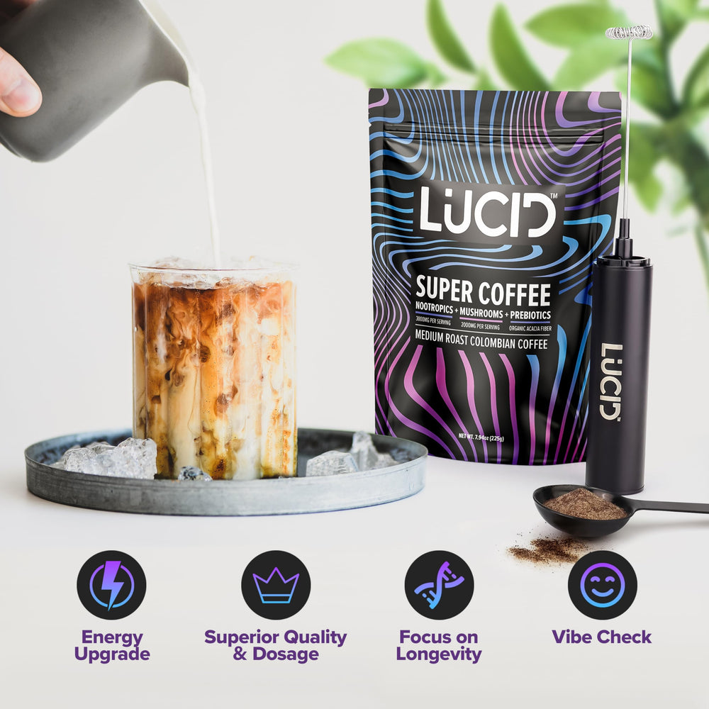 Close up of Lion's Mane on the Lucid label for focus hints.