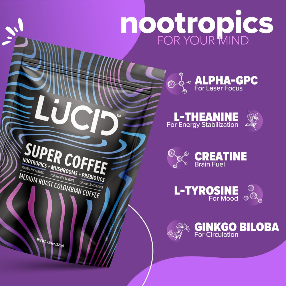 Steaming cup of Lucid coffee with rich aroma and flavor.