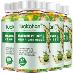 LUCKCHAN hemp gummies high potency bottle front for daily wellness support.