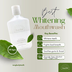 Lucky Teeth family-friendly mouthwash bottle on a bathroom shelf for daily care.