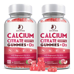 LUCNVEM calcium citrate 1200mg peach gummies front bottle for convenient daily calcium support.