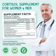 LUCNVEM Cortisol vegan badge emphasizes dairy-free, non-GMO formula.