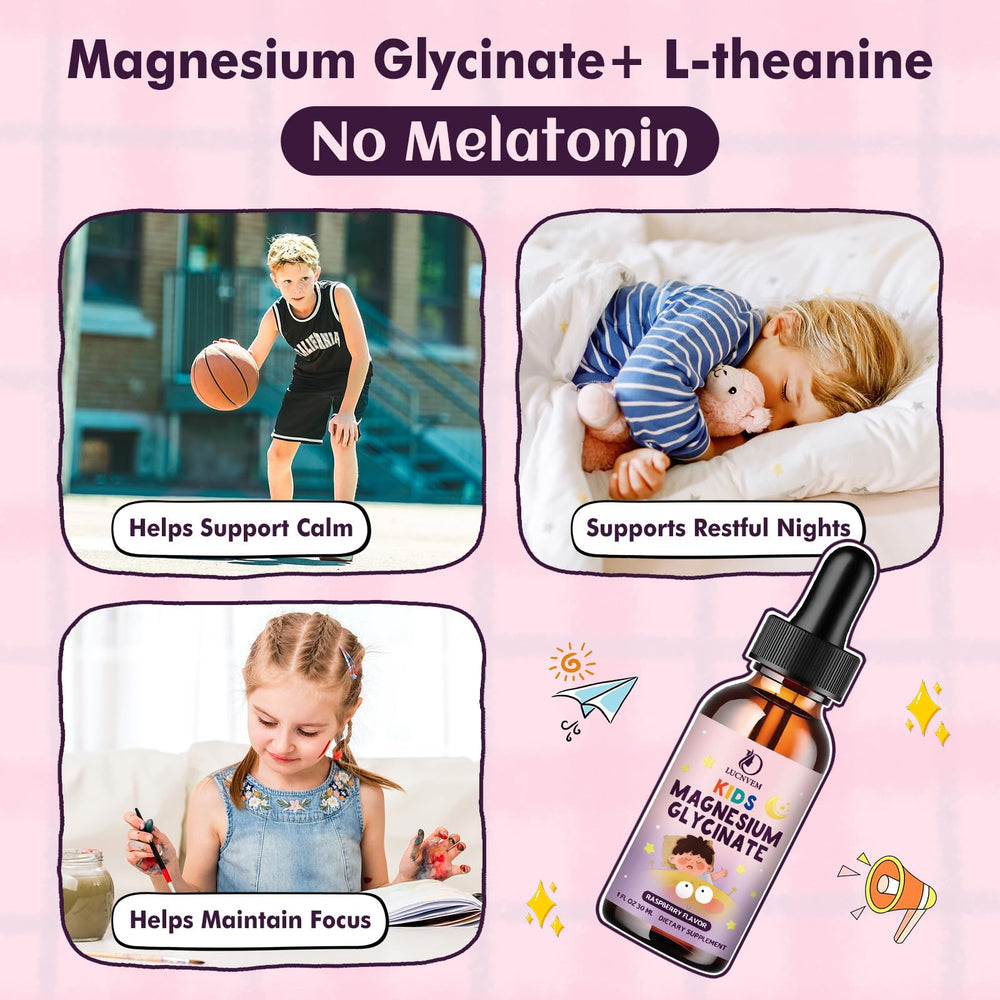 LUCNVEM raspberry flavor drops shown ready to dispense, appealing to kids during bedtime.
