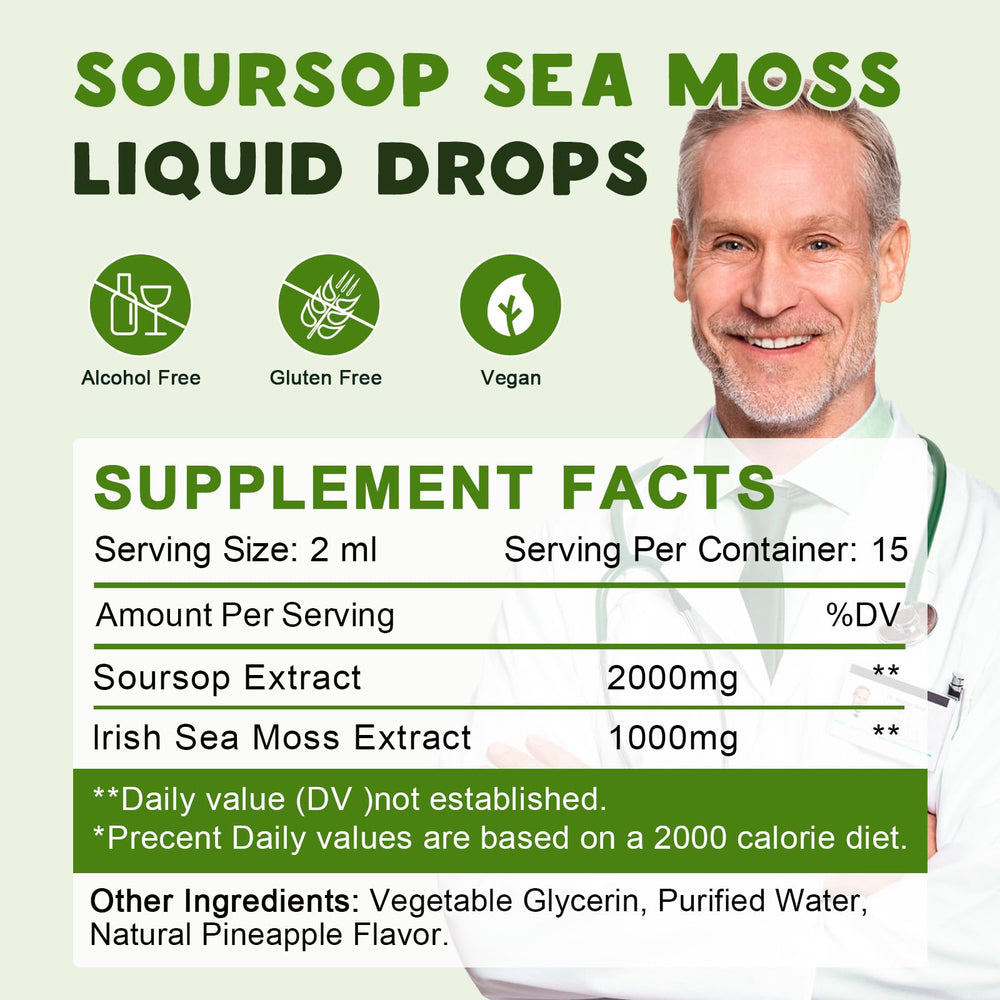 LUCNVEM Soursop Sea Moss drops pineapple flavor close-up.