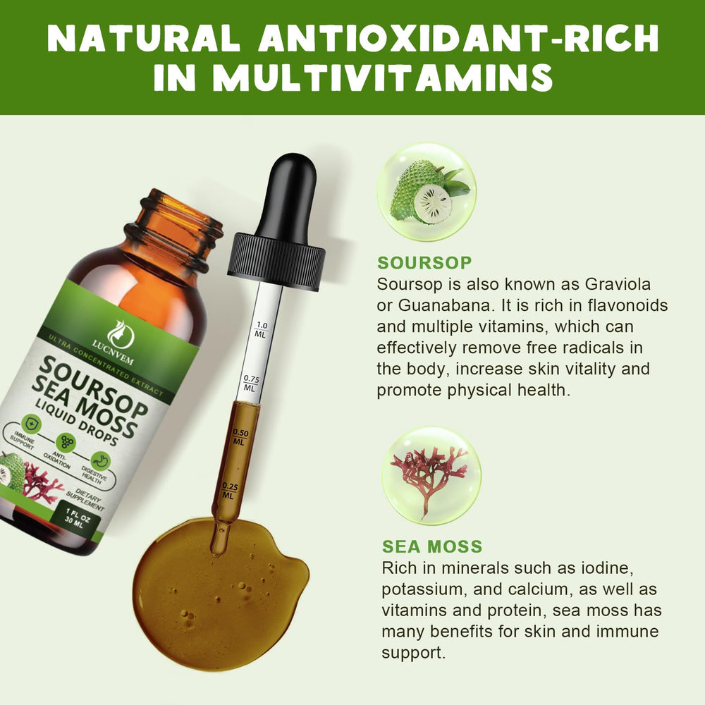 LUCNVEM Soursop Sea Moss drops taste profile with pineapple notes.