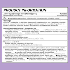 Lucy Nicotine Gum 2mg Berry Citrus back-of-pack with dosage and info