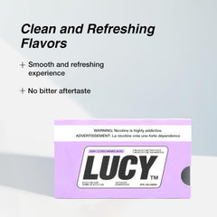 Lucy Nicotine Gum 2mg Berry Citrus blister pack emphasizing portability for cravings