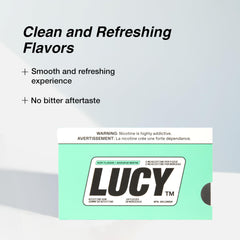 LUCY nicotine gum 2mg mint pack front for easy access anywhere.