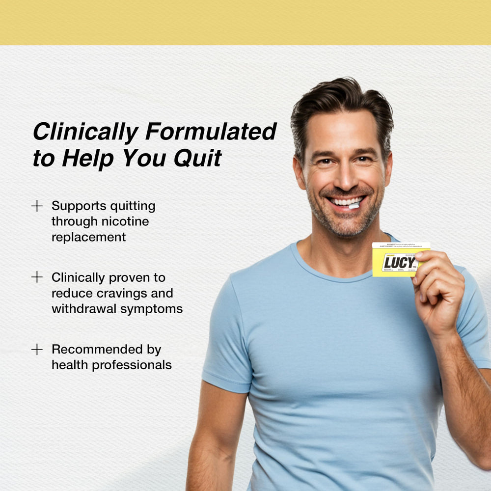 LUCY Nicotine Gum 4mg Mango gum pieces are discreet and portable.