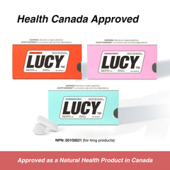 Open blister pack image of Lucy Nicotine Gum shows convenient single-dose portions.