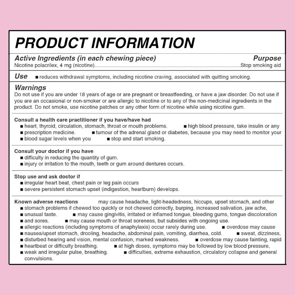 LUCY Nicotine Gum 4mg pomegranate label close-up showing NPN 80108821.