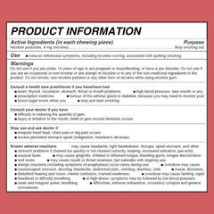 Usage instructions with Lucy Nicotine Gum on a counter.
