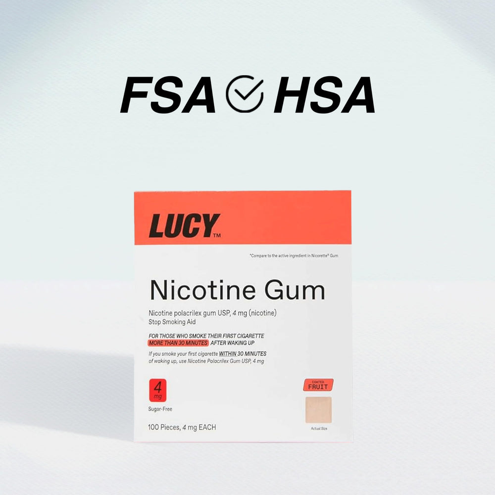 Gum piece in hand during a craving moment with Lucy NRT.