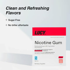 Lucy NRT Cinnamon gum 2mg pack open shows convenient access for cravings.