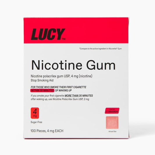 LUCY NRT Cinnamon 4mg packaging front supports cravings management.
