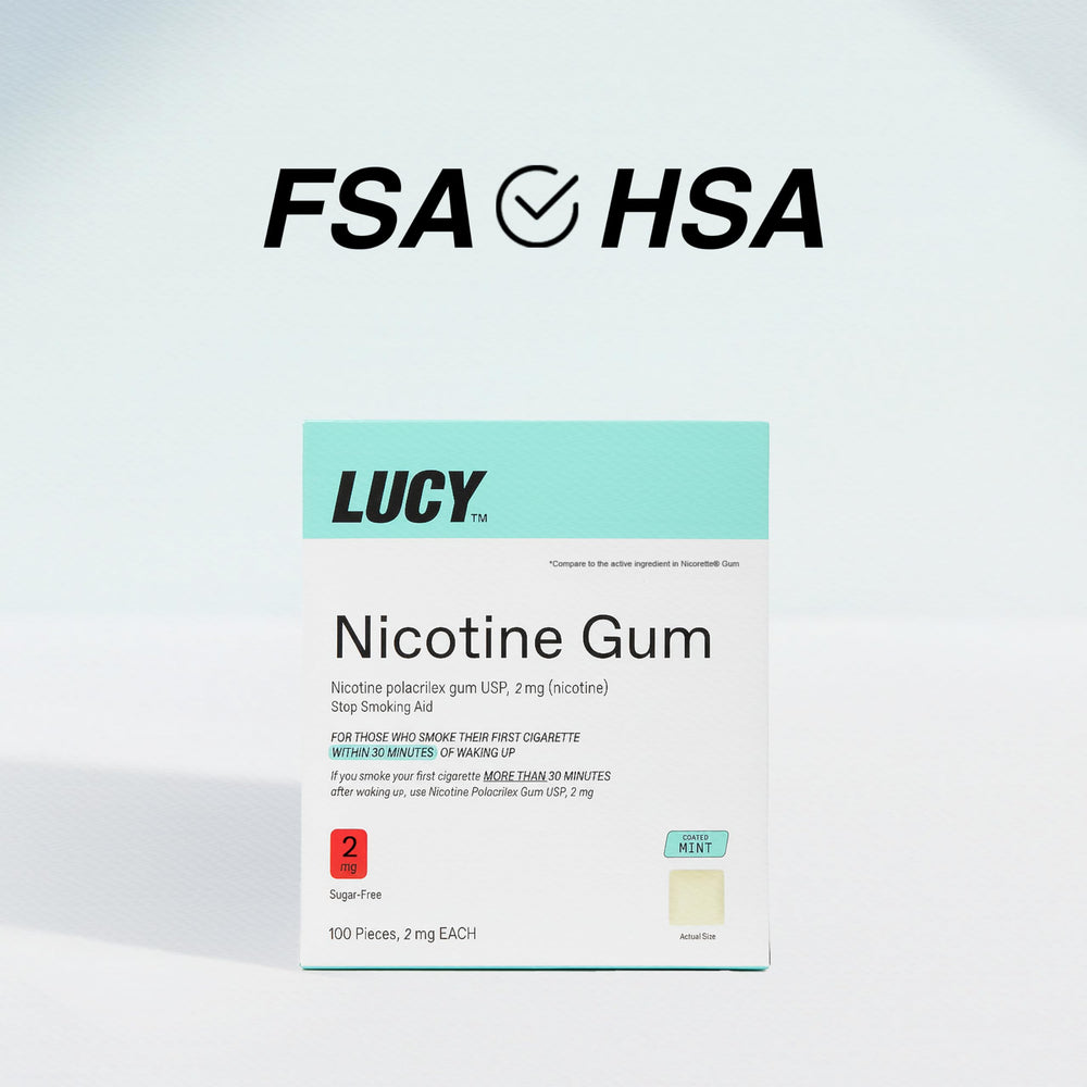 Lucy NRT nicotine gum mint flavor close-up highlights cool mint aroma.