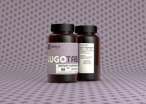 LugoTab 50 mg tablets bottle showing compact daily-use packaging.
