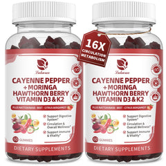 Lukaree 16in1 Cayenne Gummies berry flavor bottle showing sugar-free daily circulation support