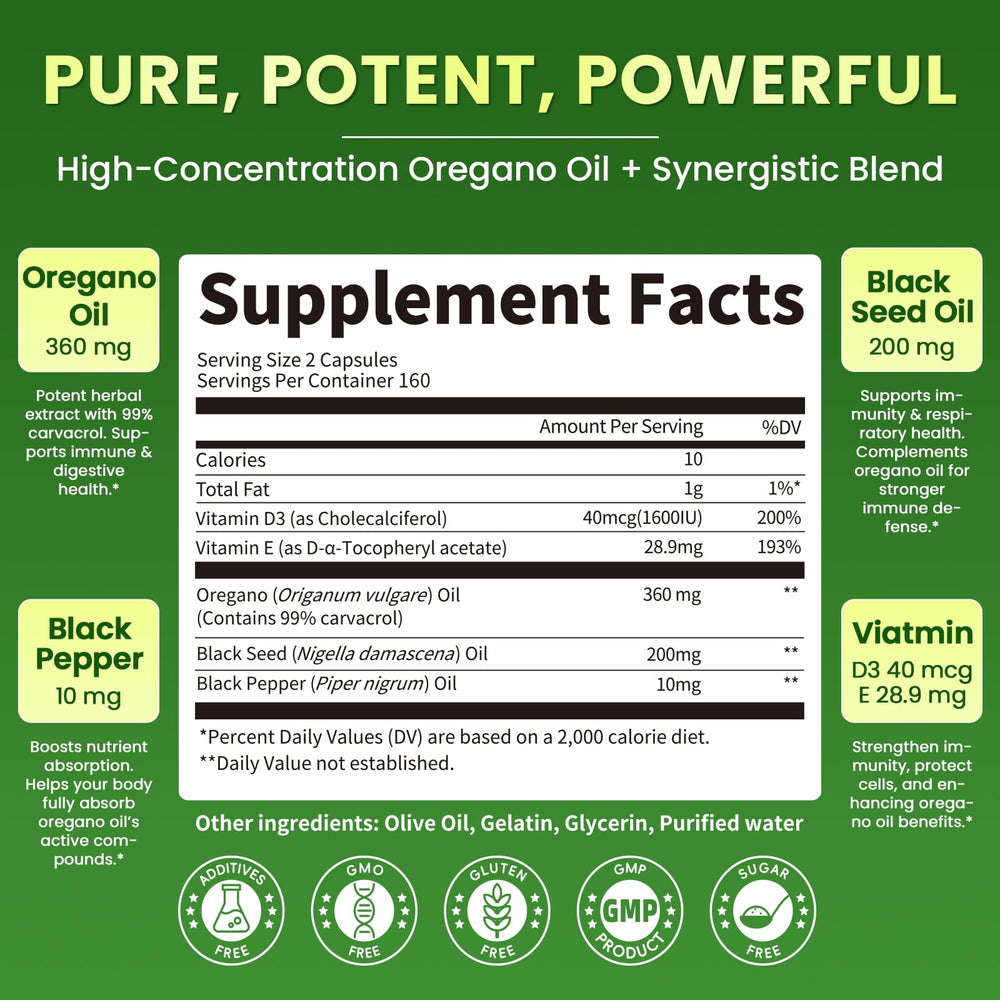 Lukaree 5-in-1 oregano oil capsules in hand for on-the-go wellness.