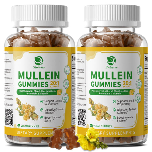 Lukaree Mullein Gummies 2-pack on the counter for daily lung support.