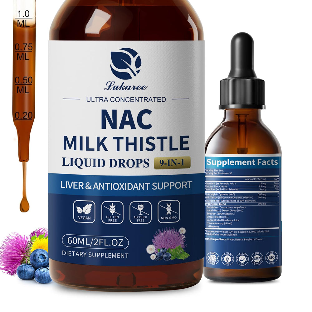 Lukaree NAC supplement bottle shows the 600 mg drops for liver support