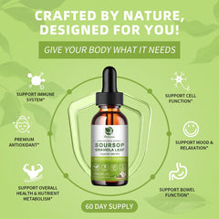 Lukaree Pure Soursop Leaf Extract Drops pouring into a glass for easy use.