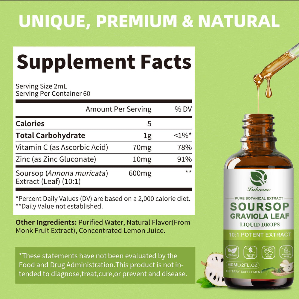 Lukaree Pure Soursop Leaf Extract Drops tropical forest scene conveying fresh potency.