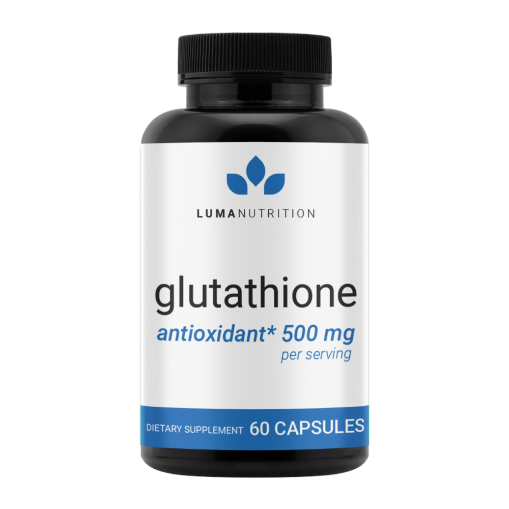 Luma Nutrition Premium Glutathione bottle front with 500mg antioxidant support