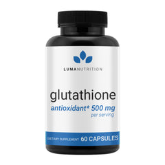 Luma Nutrition Premium Glutathione bottle front with 500mg antioxidant support
