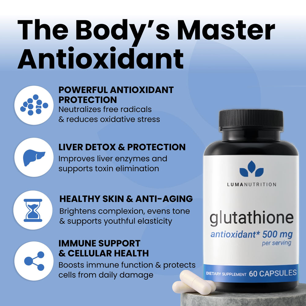 Luma Nutrition glutathione bottle side view for daily use