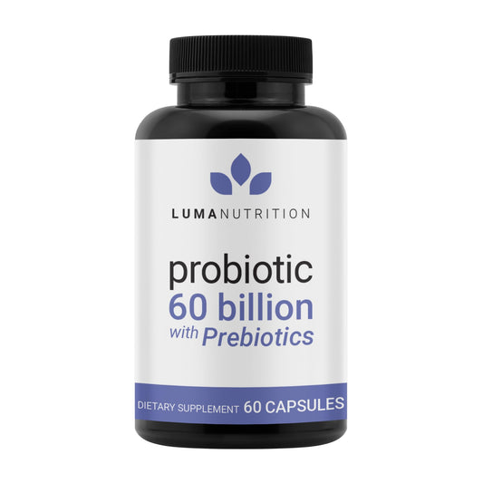 Luma Nutrition Probiotics 60B CFU bottle highlights strong digestive support