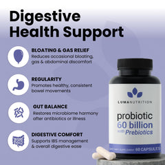Luma Nutrition Probiotics capsules closeup showcases compact daily probiotic dose