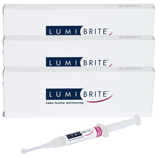 Lumibrite teeth whitening gel 32% syringes pack for convenient at-home whitening sessions.