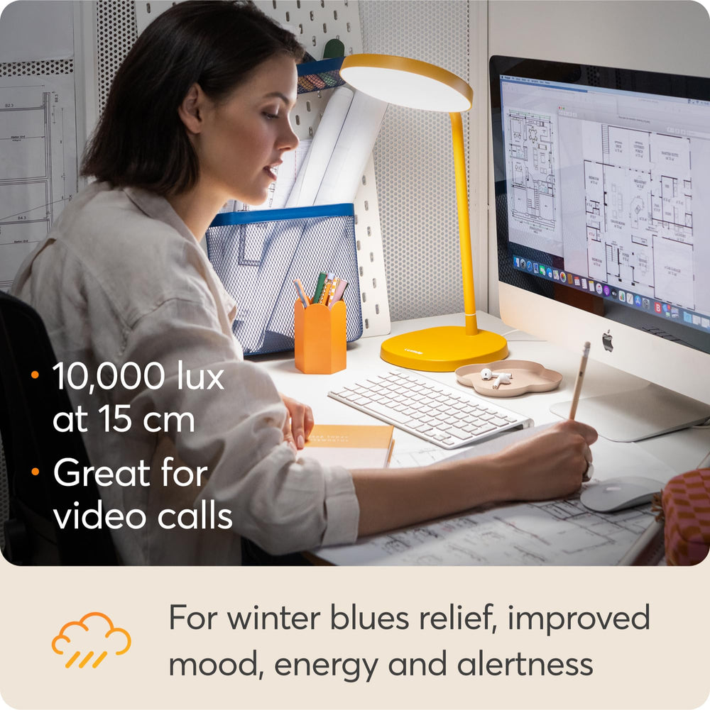 Lumie Task broad-spectrum LEDs with CRI 95+ render colors vividly.