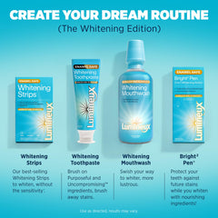 Lumineux packaging hero shot emphasizing enamel safety and peroxide-free formula