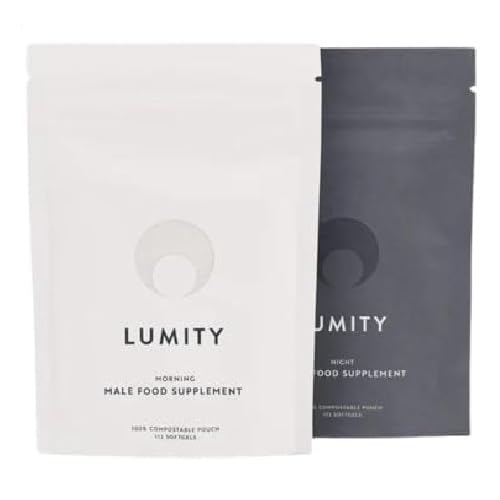 Lumity Morning and Night Male pouch packaging highlighting dual daily nutrition.