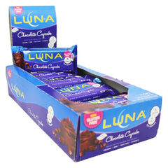 LUNA Bar Chocolate Cupcake nutrition facts panel visible on the wrapper.