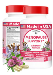 Lunakai 13-in-1 menopause bottle front shows vegan capsules for daily support.