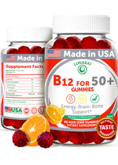 Lunakai B12 gummies orange bottle suggesting daily energy support