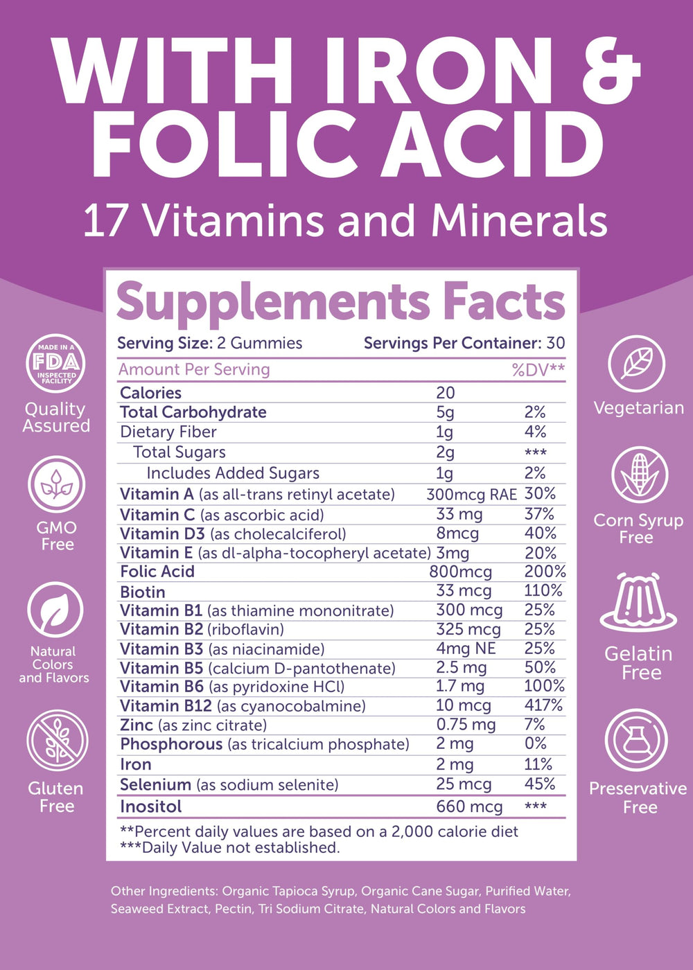 Lunakai USA-made prenatal vitamins with natural colors and flavors.