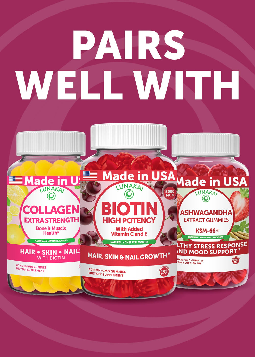Lunakai allergen-friendly vegan gummies icon visible on packaging.