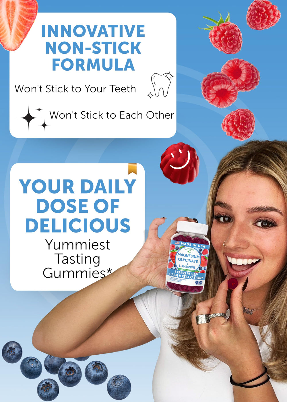 Lunakai L-Theanine magnesium gummies sleep-support for evenings.