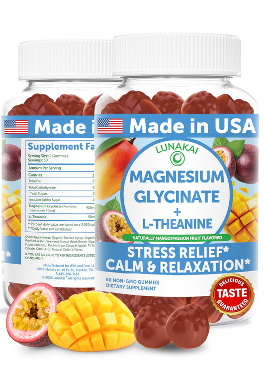 Lunakai magnesium glycinate gummies bottle front for calm support
