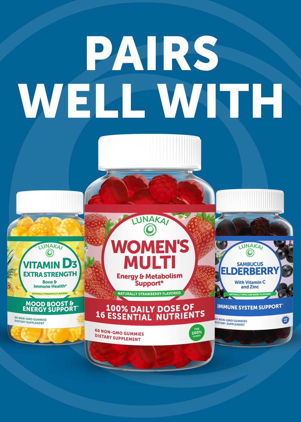 Lunakai organic berries blend ingredient listing highlighted.