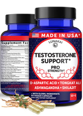 Lunakai testosterone booster with tongkat-ali bottle for natural energy support.