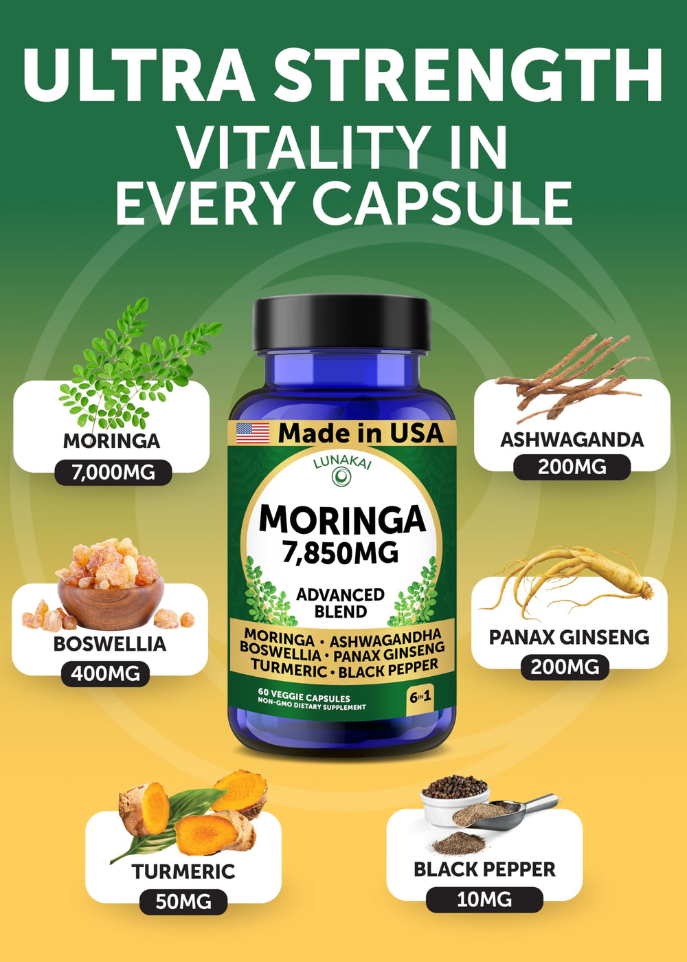 Lunakai USA Made Facility Label – trusted manufacturing standards for vegan capsules.