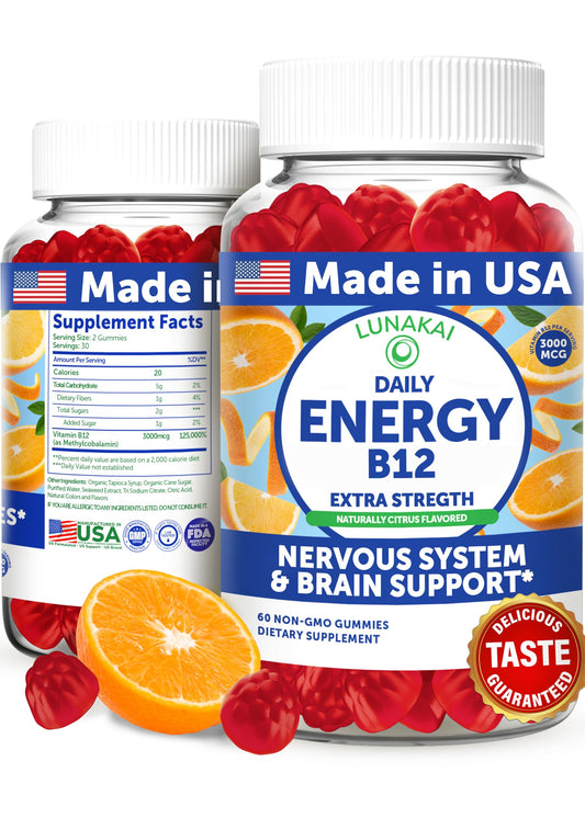 Lunakai vegan energy gummies bottle with citrus flavor for daily boost