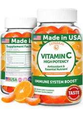 Lunakai Vitamin C gummies orange bottle for daily immune support.