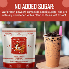 Lunar Lifts Nutrition easy mix powder dissolving smoothly in milk