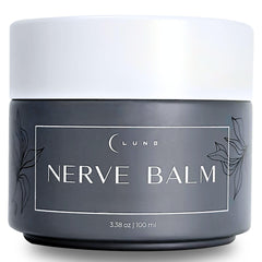 Lune Nerve Balm bottle pour shows fast-absorbing, non-greasy formula for daily use.